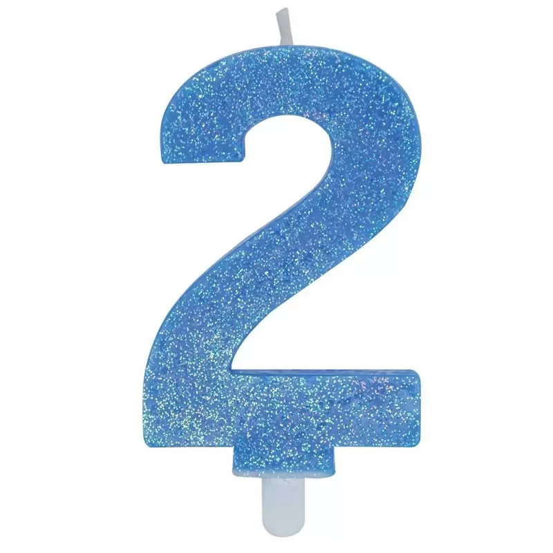 CANDELINA NUMERO 2 BLU GLITTER 15 CM