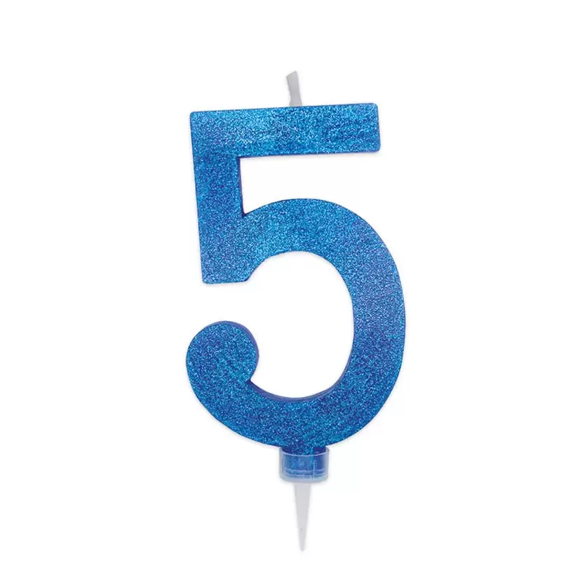 CANDELINA NUMERO 5 BLU GLITTER 15 CM