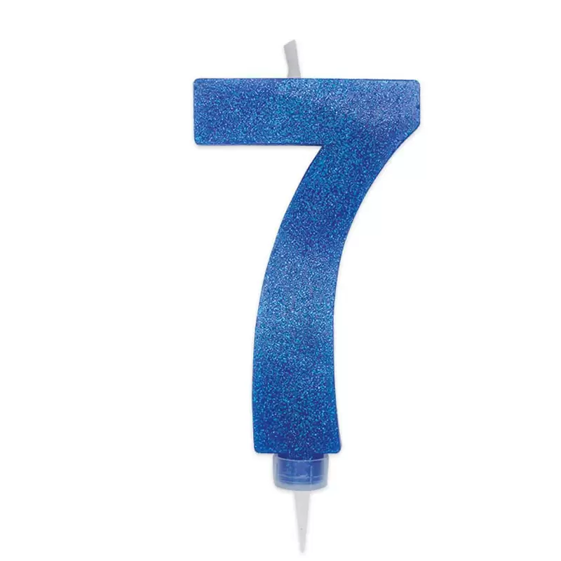 CANDELINA NUMERO 7 BLU GLITTER 15 CM
