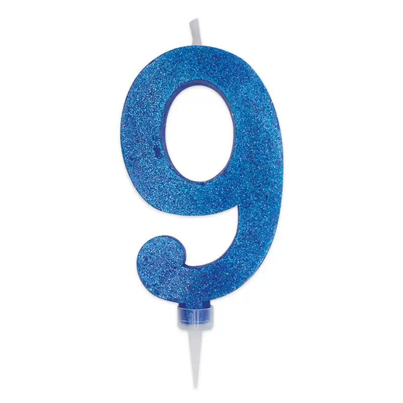 CANDELINA NUMERO 9 BLU GLITTER 15 CM