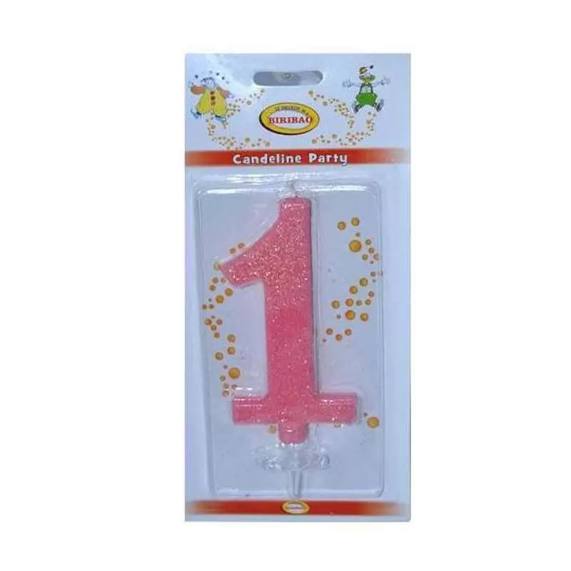 CANDELINA NUMERO 1 ROSA GLITTER 10 CM