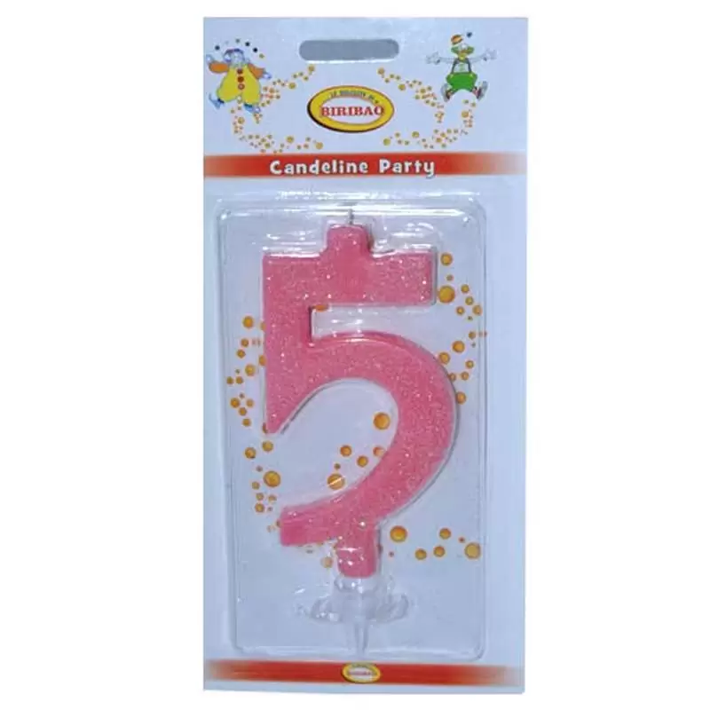 CANDELINA NUMERO 5 ROSA GLITTER 10 CM