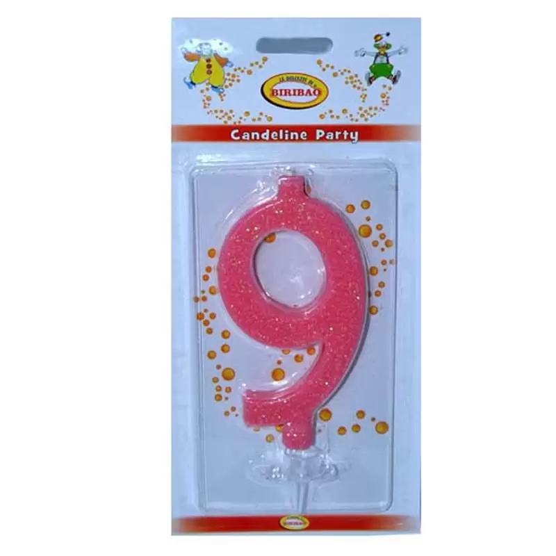 CANDELINA NUMERO 9 ROSA GLITTER 10 CM