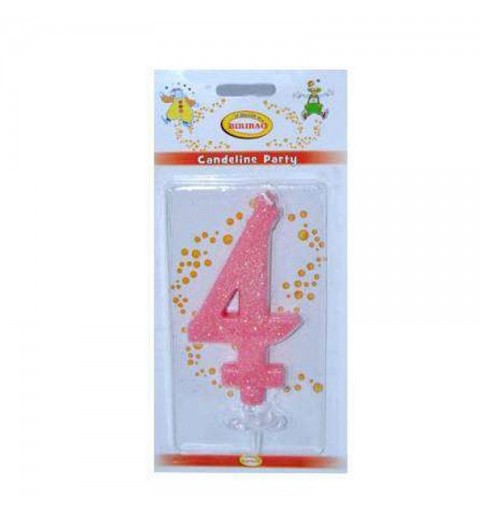 CANDELINA NUMERO 4 ROSA GLITTER 10 CM