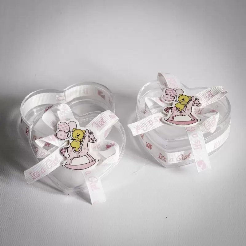 12 SCATOLINE PORTACONFETTI PLEXIGLASS A CUORE IT'S A GIRL ROSA HZ1002 