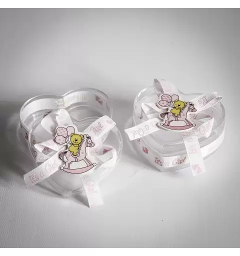 12 SCATOLINE PORTACONFETTI PLEXIGLASS A CUORE IT'S A GIRL ROSA HZ1002 