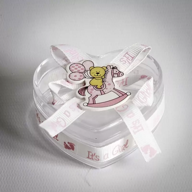 12 SCATOLINE PORTACONFETTI PLEXIGLASS A CUORE IT'S A GIRL ROSA HZ1002 