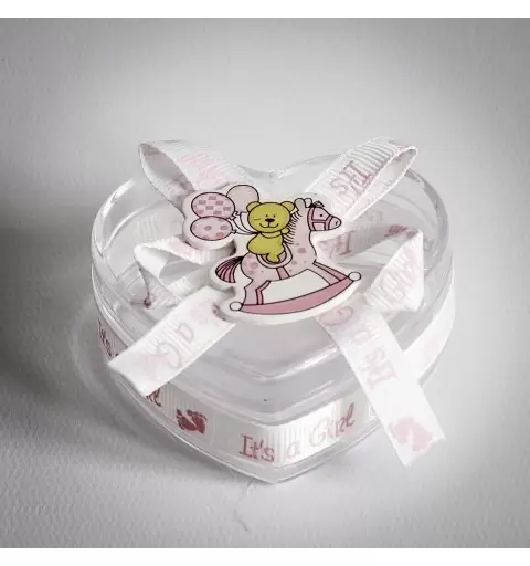 12 SCATOLINE PORTACONFETTI PLEXIGLASS A CUORE IT'S A GIRL ROSA HZ1002 