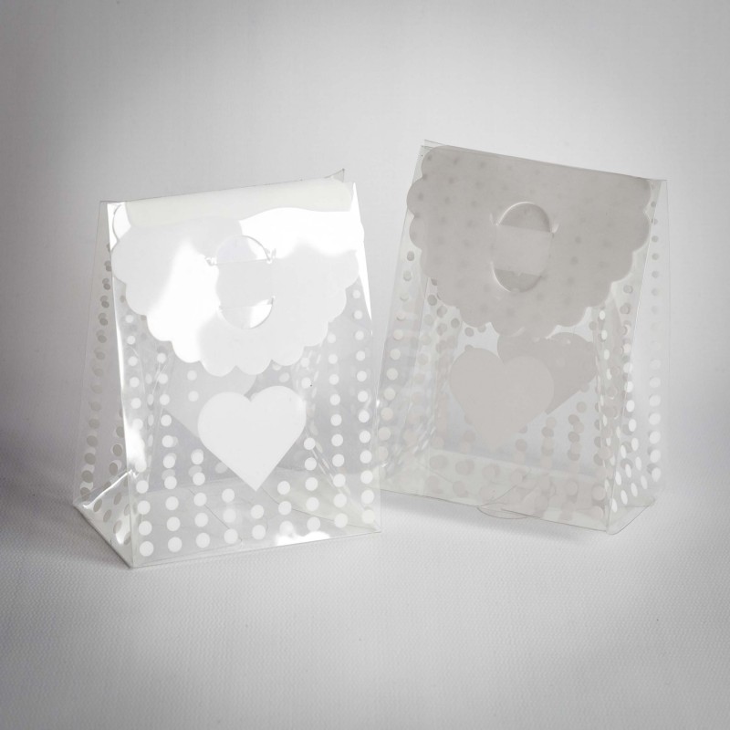 20 GIFT BOX GRANDE PORTACONFETTI PVC POIS CUORE BIANCHI  61457