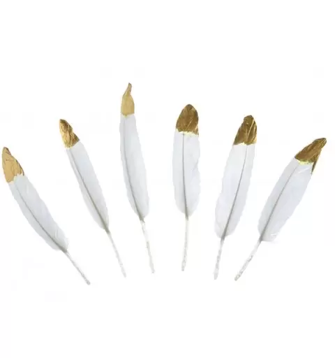 Piume decorative bianche e oro - 18 pz
