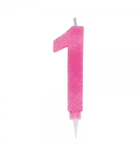 CANDELINA NUMERO 1 FUXIA GLITTER 15 CM
