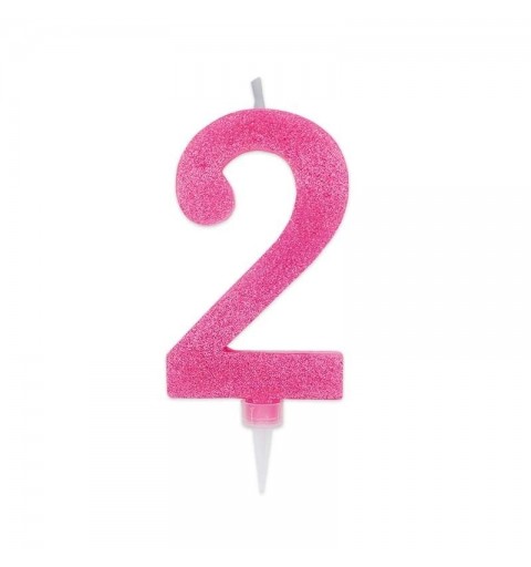 CANDELINA NUMERO 2 FUXIA GLITTER 15 CM