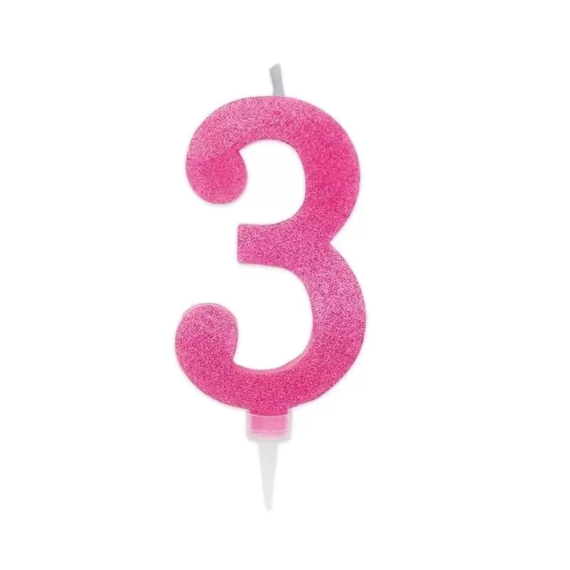 CANDELINA NUMERO 3 FUXSIA GLITTER 15 CM