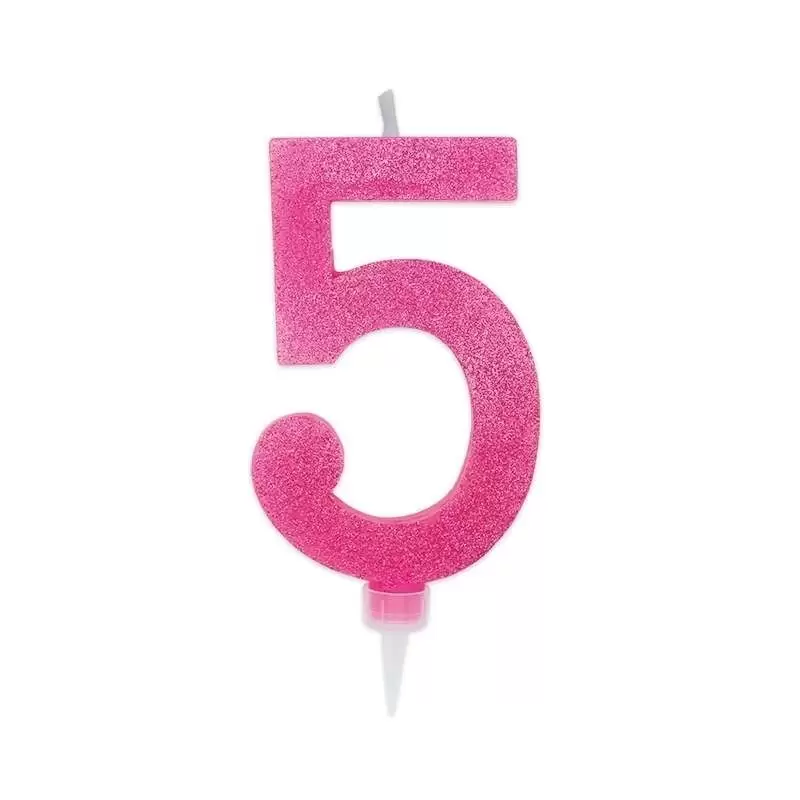 CANDELINA NUMERO 5 FUXIA GLITTER 15 CM