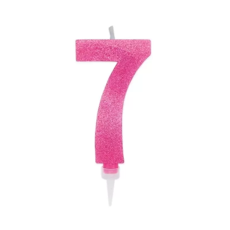 CANDELINA NUMERO 7 FUXIA GLITTER 15 CM