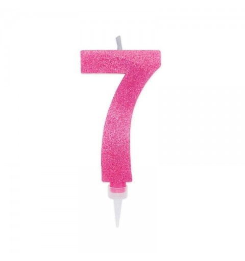 CANDELINA NUMERO 7 FUXIA GLITTER 15 CM