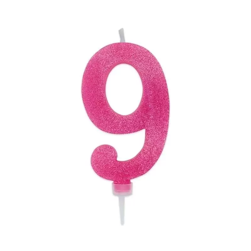 CANDELINA NUMERO 9 FUXIA GLITTER 15 CM