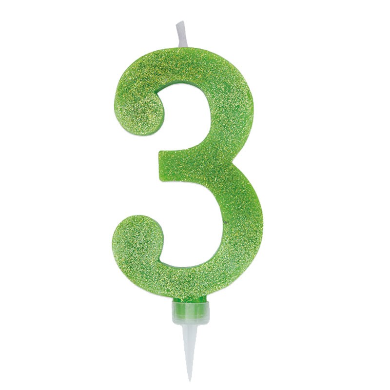 2, Verde Mela big-party Candeline Numerali Glitter Vari Colori h 15 cm 
