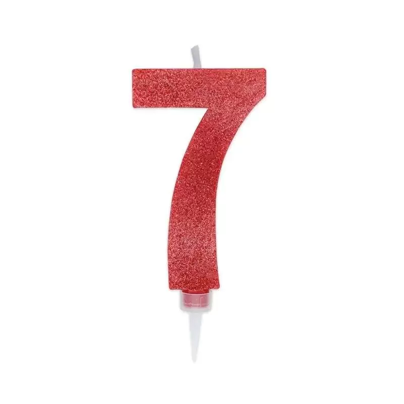 CANDELINA NUMERO 7 ROSSA GLITTER 15 CM