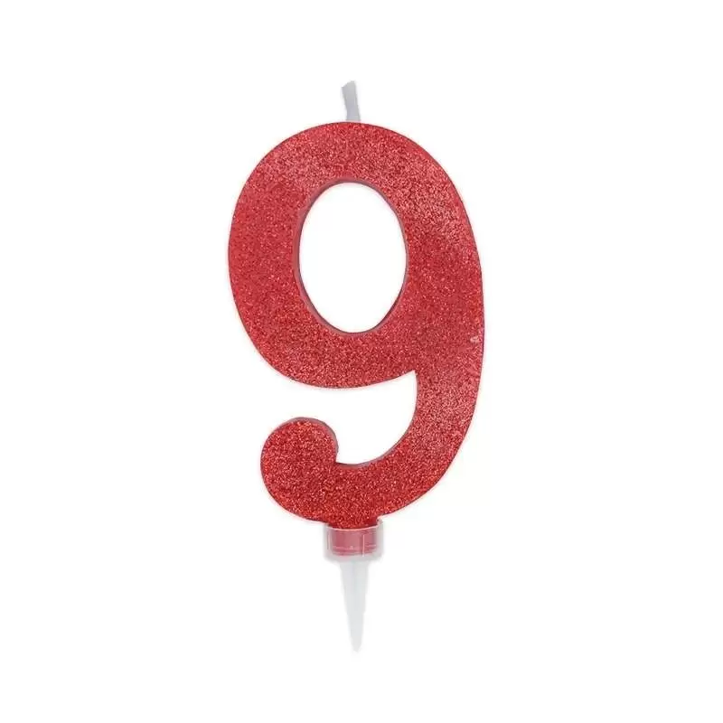 CANDELINA NUMERO 9 ROSSA GLITTER 15 CM
