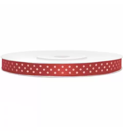 ROTOLO NASTRINO DOPPIO RASO ROSSO POIS BIANCHI