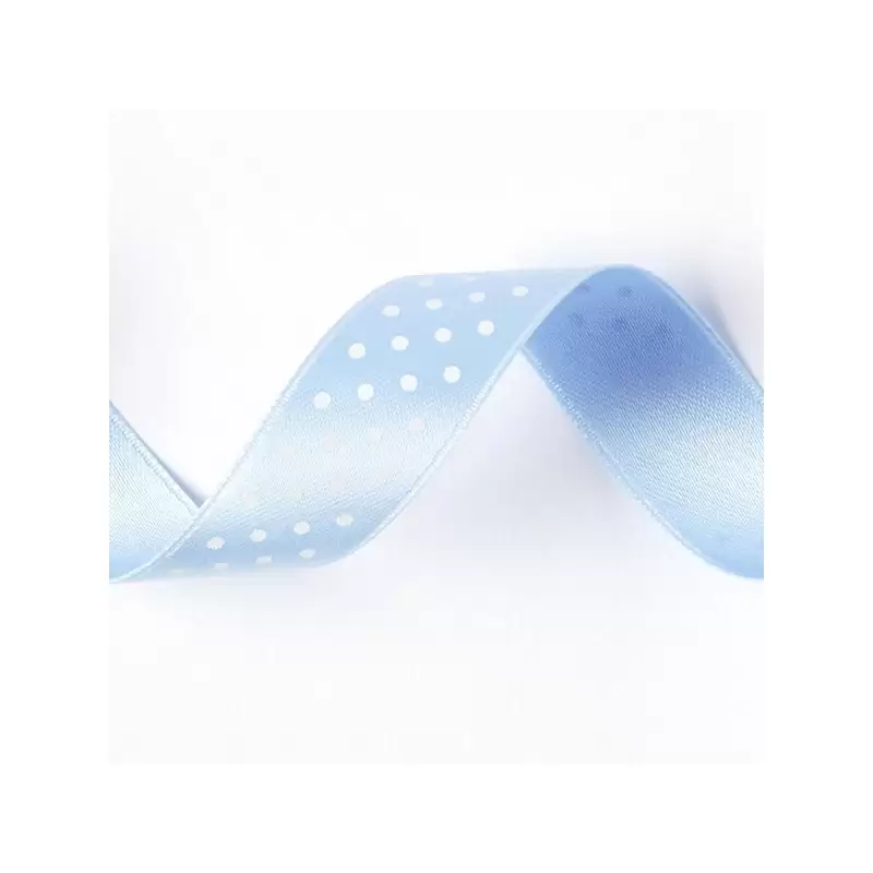 ROTOLO NASTRINO DOPPIO RASO CELESTE POIS BIANCHI 1,5 CM X 25 METRI