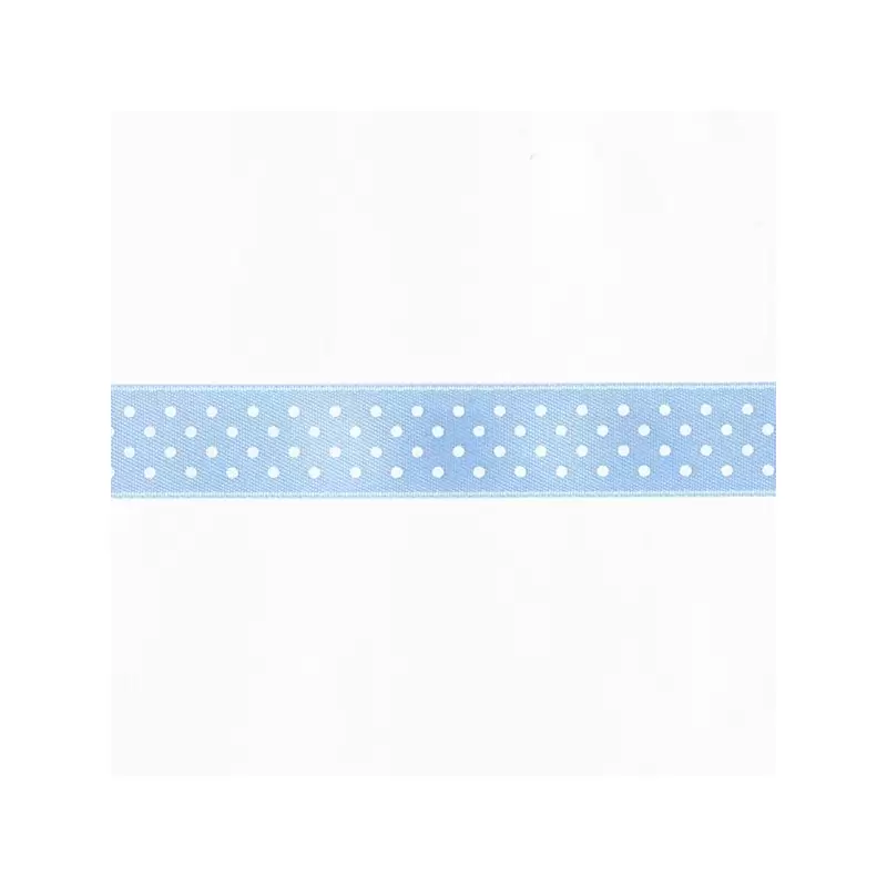 ROTOLO NASTRINO DOPPIO RASO CELESTE POIS BIANCHI 1,5 CM X 25 METRI