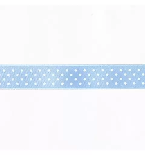 ROTOLO NASTRINO DOPPIO RASO CELESTE POIS BIANCHI 1,5 CM X 25 METRI