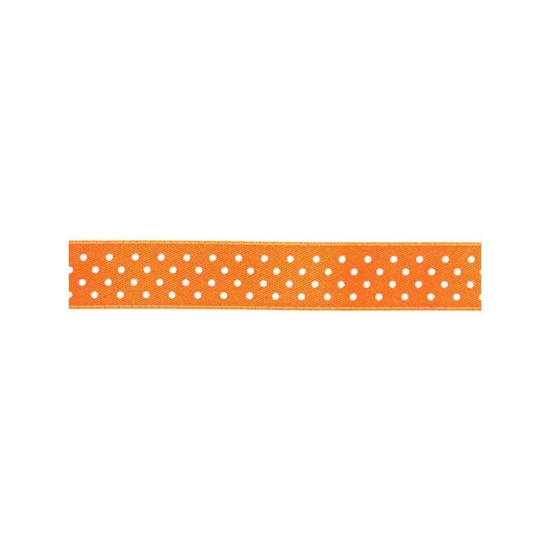 ROTOLO NASTRINO DOPPIO RASO ARANCIONE POIS BIANCHI 1,5 CM X 25 METRI