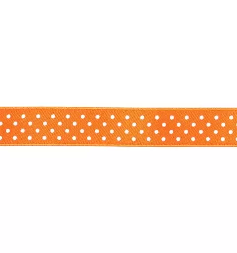 ROTOLO NASTRINO DOPPIO RASO ARANCIONE POIS BIANCHI 1,5 CM X 25 METRI