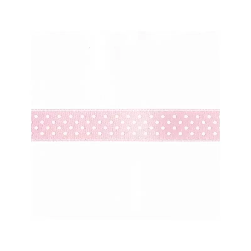 ROTOLO NASTRINO DOPPIO RASO ROSA POIS BIANCHI 1,5 CM X 25 METRI
