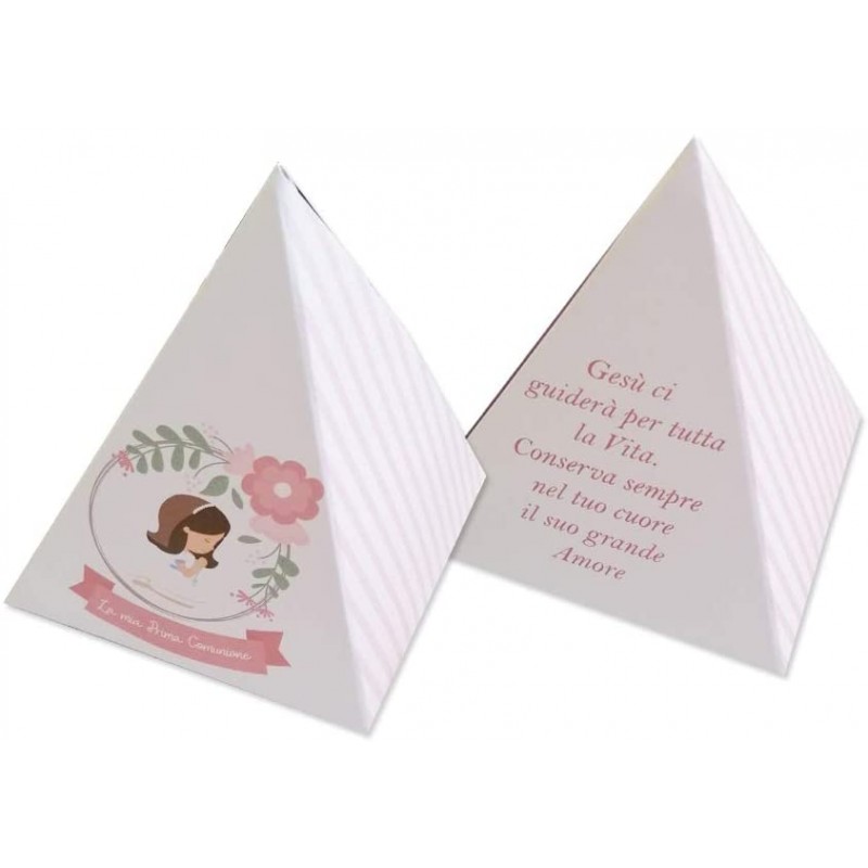 20 SCATOLINE PIRAMIDE PRIMA COMUNIONE BAMBINA ROSA