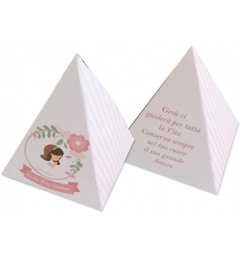 20 SCATOLINE PIRAMIDE PRIMA COMUNIONE BAMBINA ROSA