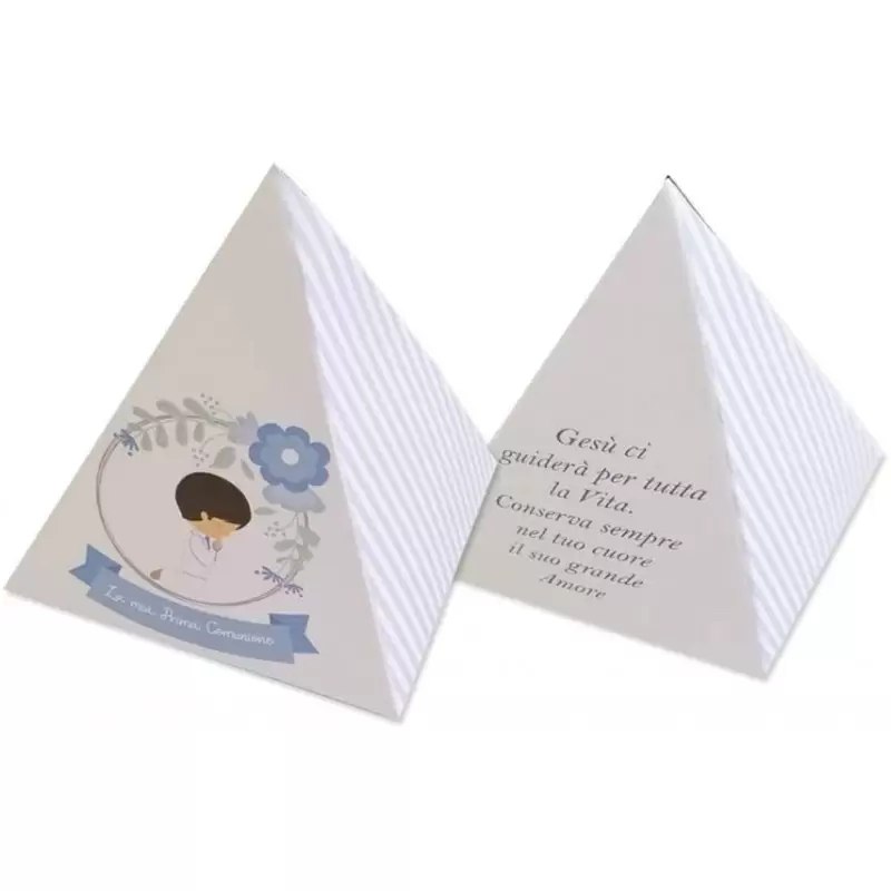 50 SCATOLINE PIRAMIDE PRIMA COMUNIONE BAMBINO CELESTE