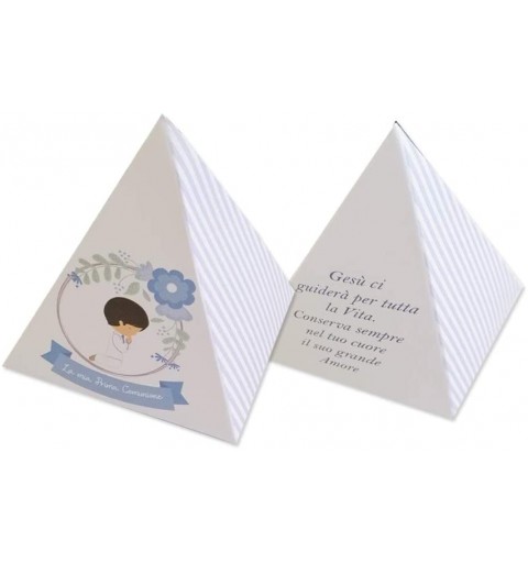 50 SCATOLINE PIRAMIDE PRIMA COMUNIONE BAMBINO CELESTE
