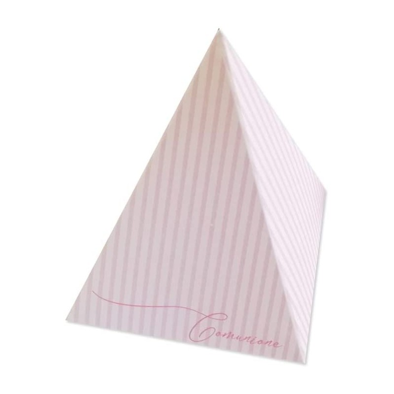 SCATOLINA PIRAMIDE PRIMA COMUNIONE A RIGHE ROSA - 1 PZ