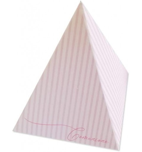50 SCATOLINE PIRAMIDE PRIMA COMUNIONE A RIGHE ROSA