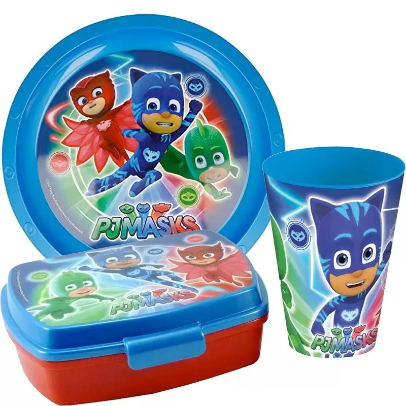 PORTA MERENDA + BICCHIERE + PIATTO SUPER PIGIAMINI PJ MASKS