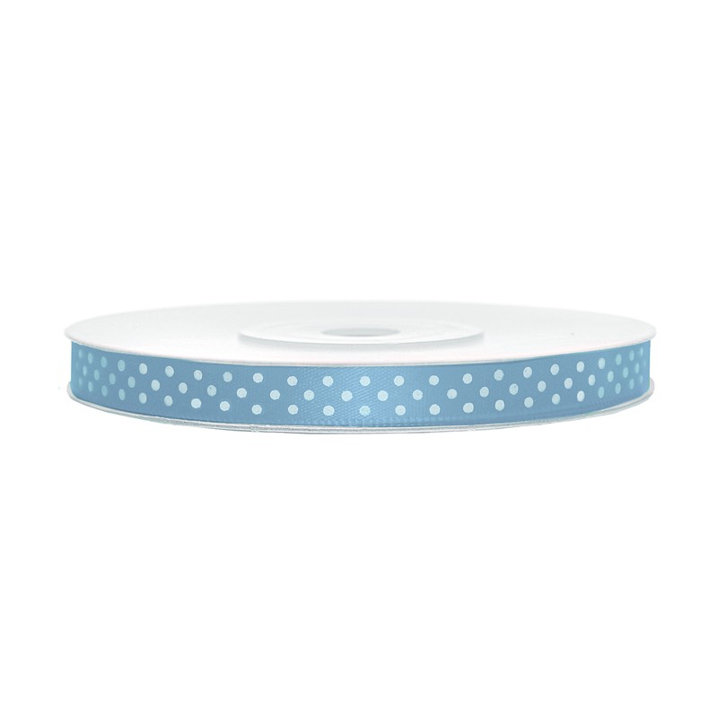 Nastrino in Raso Celeste Pois Bianchi 6mm x 25mt  TSK6-011/08