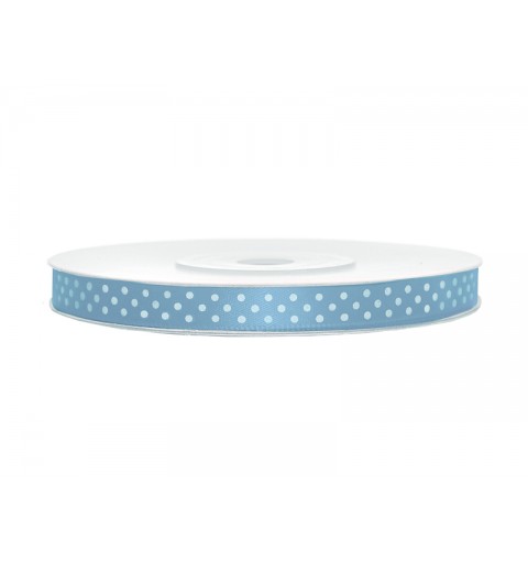 Nastrino in Raso Celeste Pois Bianchi 6mm x 25mt  TSK6-011/08