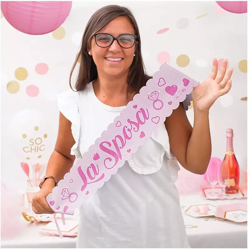 FASCIA SPOSA ROSA GLITTER