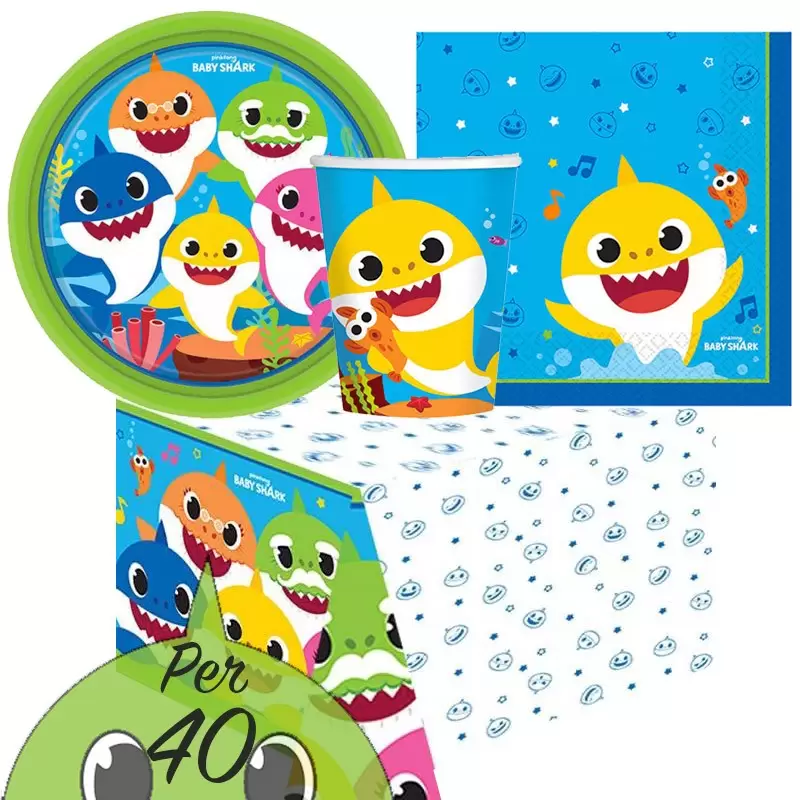 KIT N.3 BABY SHARK - ACCESSORI FESTA DI COMPLEANNO PER 40 INVITATI