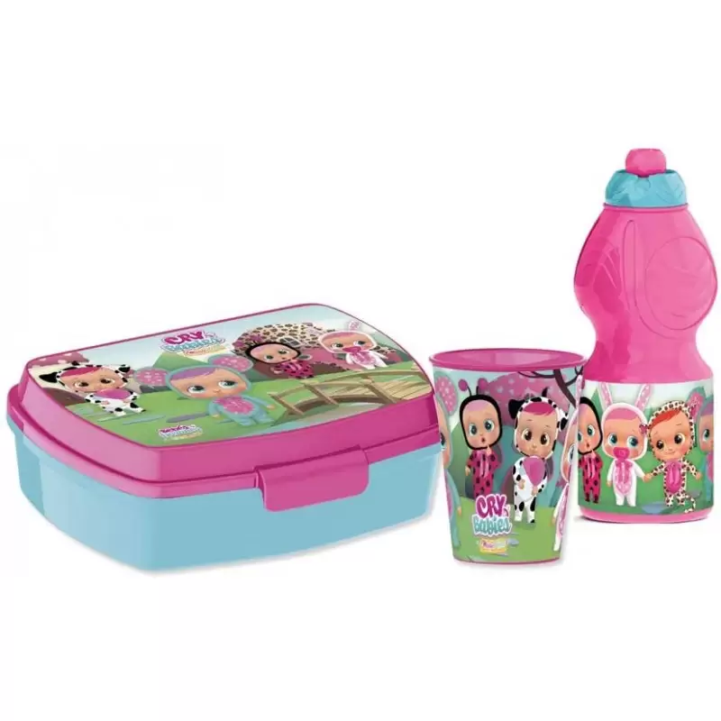 SET MERENDA CRY BABIES - PORTA MERENDA BORRACCIA E BICCHIERE