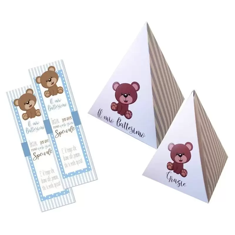 SCATOLINE PIRAMIDE E SEGNAPOSTO BATTESIMO ORSETTO CELESTE - 20 PZ