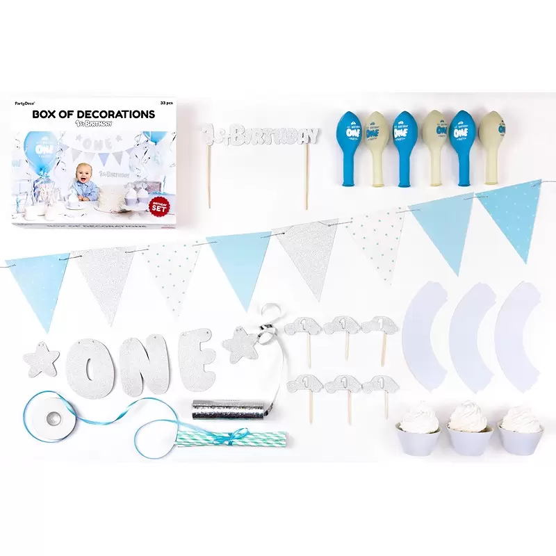 BOX DECORAZIONI 1 ANNO CELESTE E SILVER CON 3 LECCA LECCA