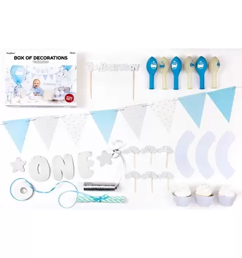 BOX DECORAZIONI 1 ANNO CELESTE E SILVER CON 3 LECCA LECCA