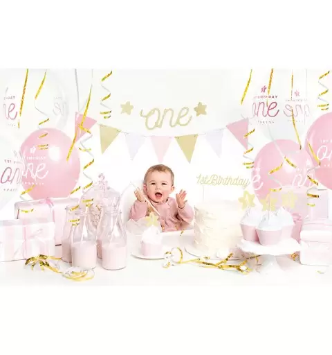 BOX DECORAZIONI 1 ANNO ROSA E ORO CON 3 LECCA LECCA