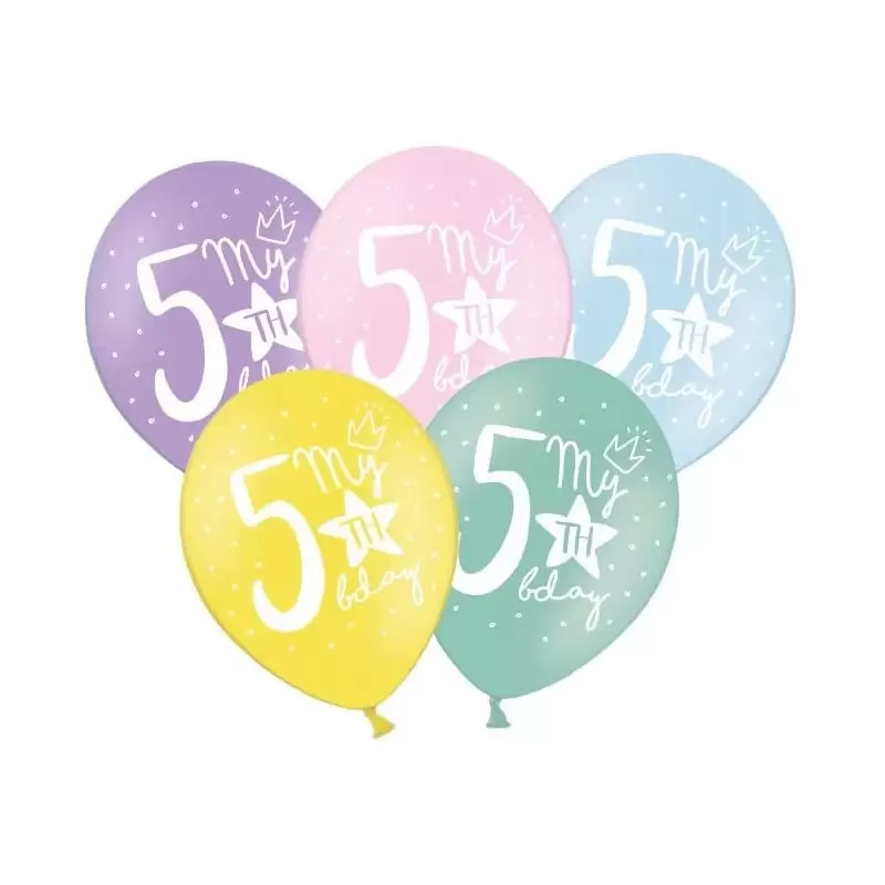 12 PALLONCINI 5 ANNI MIX DI COLORI