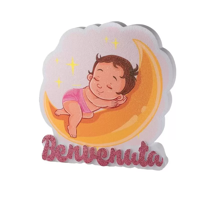 DECORAZIONE DI POLISTIROLO BENVENUTA BAMBINA CON LA LUNA