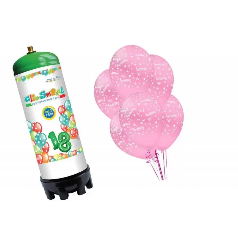 BOMBOLA AD ELIO CON PALLONCINI STAMPATI BATTESIMO ROSA 25 PZ